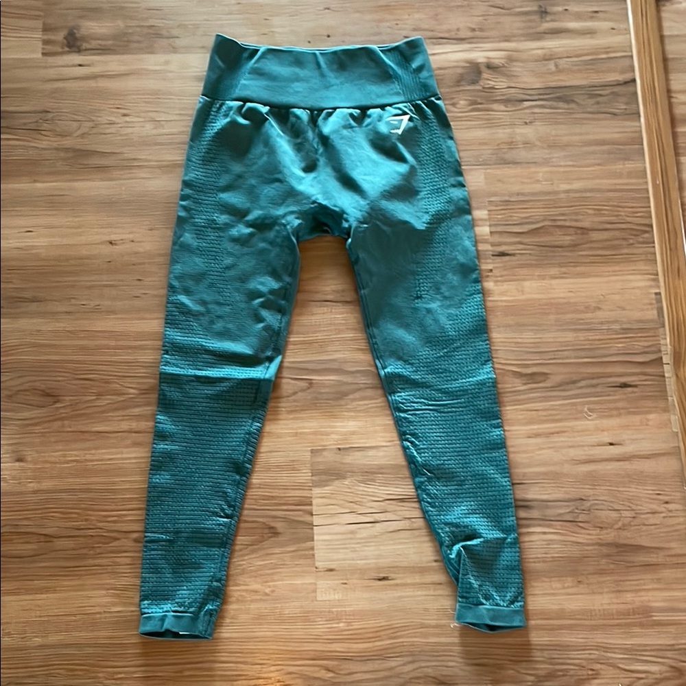 Green Leggings with Elastic Waistband and Cuffed Ankles